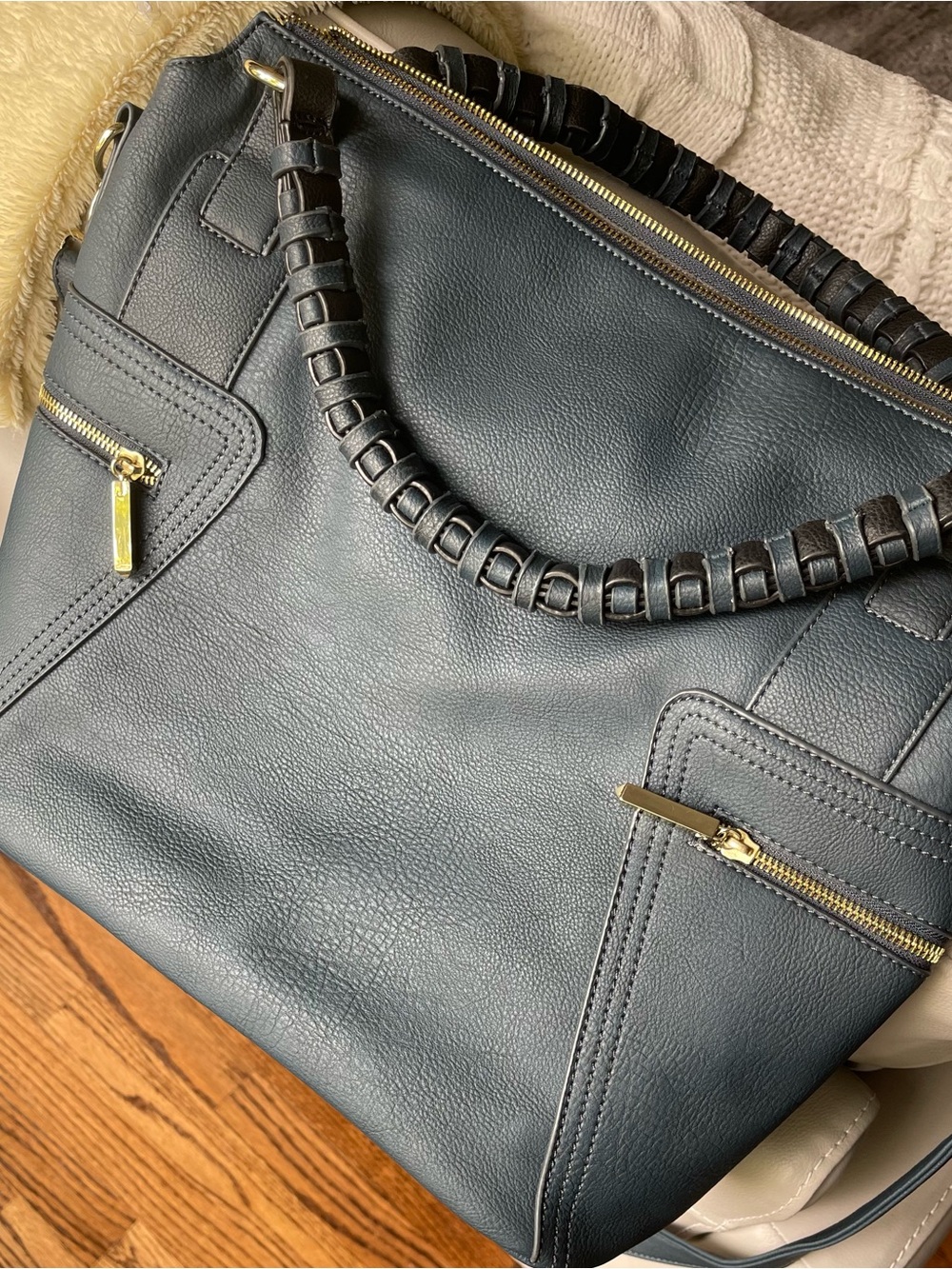 Textured Black Shoulder Bag with Braided Handle